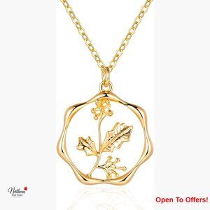 18K Gold Plated Layered Birth Flower Necklace Paperclip Chain